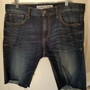 Dark wash, distressed, cut off shorts